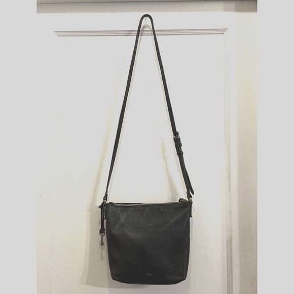 Vintage Fossil Black Leather Crossbody Shoulder Handbag Bag Women's Size Small - Picture 1 of 12